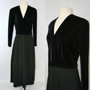 1980s Black Velour Bodice Maxi Dress
